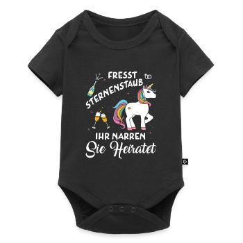 Fresst Sternenstaub Sie Heiratet Einhorn JGA - Baby Premium Kurzarmbody - Schwarz - Vorne