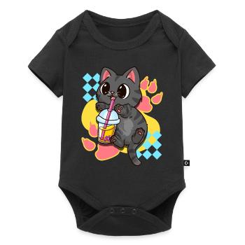 Cute Cat Boba Tea Bubble Tea Japanese Anime Kawaii - Baby Premium short-sleeve bodysuit - black - Front