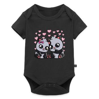 Mignon Panda Bears Saint-Valentin - Body à manches courtes Premium Bébé - noir - Devant