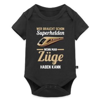 Superhelden Modelleisenbahn Zug Eisenbahn - Baby Premium Kurzarmbody - Schwarz - Vorne