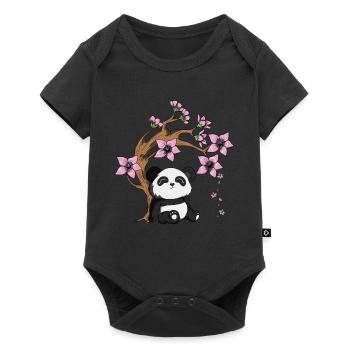 Panda Bear Tree Cherry Blossom Bamboo Happy Panda - Baby Premium short-sleeve bodysuit - black - Front
