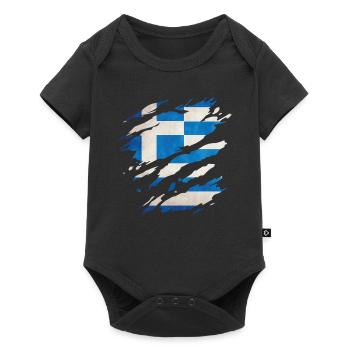 Grèce - Drapeau national, rayures, fissures - Body à manches courtes Premium Bébé - noir - Devant