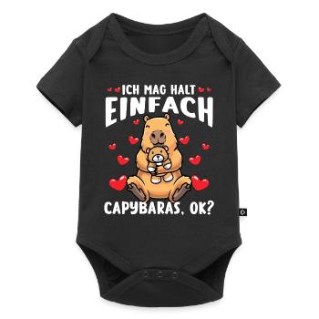 Capybara Kuscheltier Kawaii Wasserschwein - Baby Premium Kurzarmbody - Schwarz - Vorne