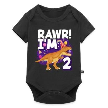 2ème anniversaire Garçon Filles 2 ans Dinosaures - Body à manches courtes Premium Bébé - noir - Devant