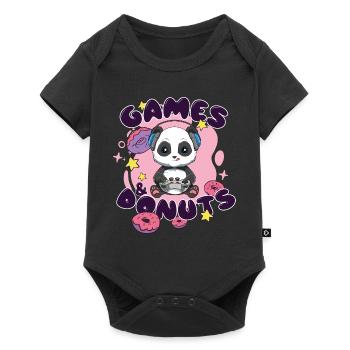 Spiele und Donuts Panda - Baby Premium Kurzarmbody - Schwarz - Vorne