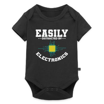 Easily Distracted By Electronics Beruf - Baby Premium Kurzarmbody - Schwarz - Vorne