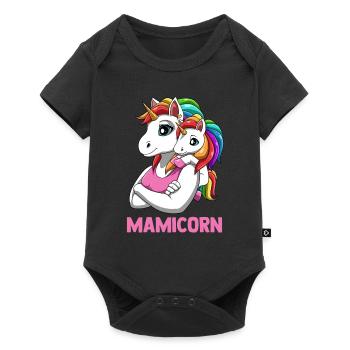Mamicorn Mutter Tochter Partnerlook Einhörner - Baby Premium Kurzarmbody - Schwarz - Vorne