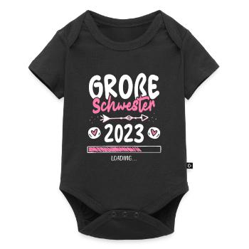 Große Schwester 2023 T-Shirt Loading Herz - Baby Premium Kurzarmbody - Schwarz - Vorne