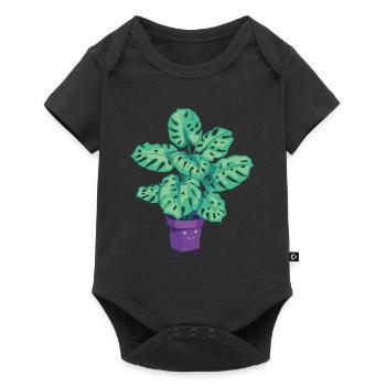 Plants Potted Plant Monstera Cartoon Drawing - Baby Premium short-sleeve bodysuit - black - Front