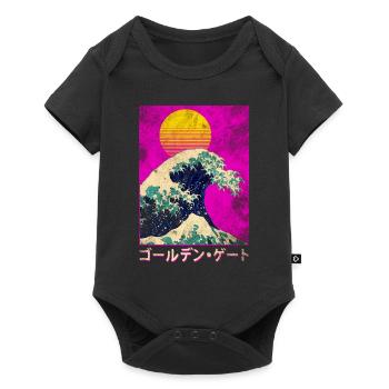Big wave in Japan in vaporwave style - Baby Premium short-sleeve bodysuit - black - Front
