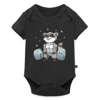 Waschbär Gewichtheben Fitness-Studio - Baby Premium Kurzarmbody - Schwarz - Vorne