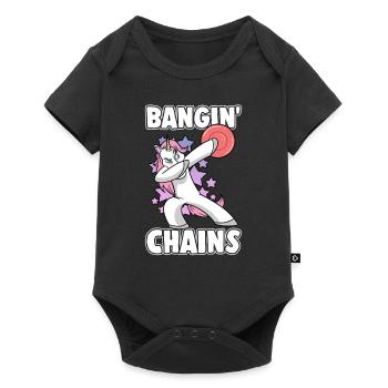 Dabbing Einhorn Frisbee Golf Bangin' Chains - Baby Premium Kurzarmbody - Schwarz - Vorne