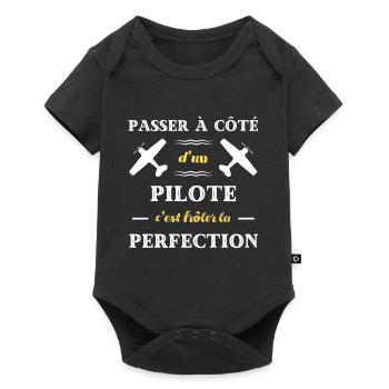 perfection pilote avion humour aviateur ulm cadeau - Body à manches courtes Premium Bébé - noir - Devant