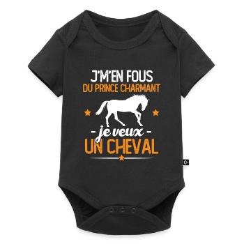 J'm'en fou du prince charmant je veux un cheval - Body à manches courtes Premium Bébé - noir - Devant