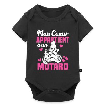 Mon coeur appartient à un motard humour cadeau - Body à manches courtes Premium Bébé - noir - Devant