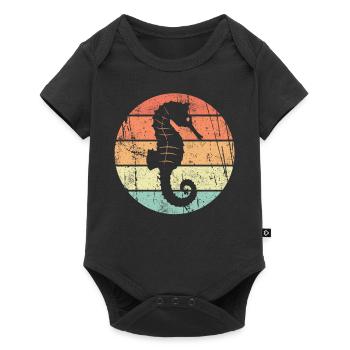 Seepferdchen Retro Vintage Abzeichen Prüfung - Baby Premium Kurzarmbody - Schwarz - Vorne