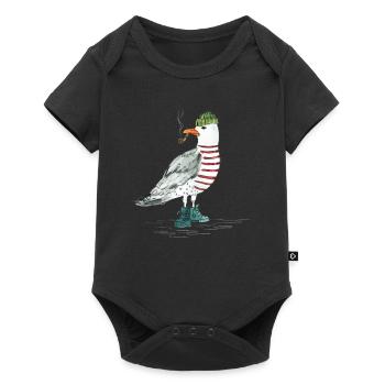 PLATTDEUTSCHER SPRUCH MIT MÖWE - Baby Premium Kurzarmbody - Schwarz - Vorne