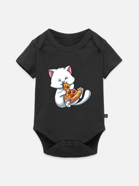 Kätzchen Katze isst Pizza - Baby Premium Kurzarmbody - Schwarz