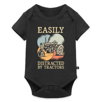 Easily Distracted By Tractors Agriculture - Baby Premium Kurzarmbody - Schwarz - Vorne