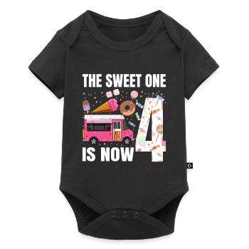 The sweetness is now 4 years old 4th birthday - Baby Premium short-sleeve bodysuit - black - Front