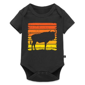 Retro Wildebeest GNU Wildlife Tier Antilope - Baby Premium Kurzarmbody - Schwarz - Vorne