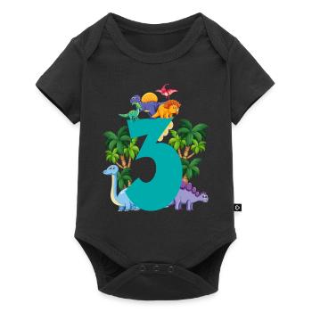 Dinosaure 3 ans 3ème fête d’anniversaire - Body à manches courtes Premium Bébé - noir - Devant