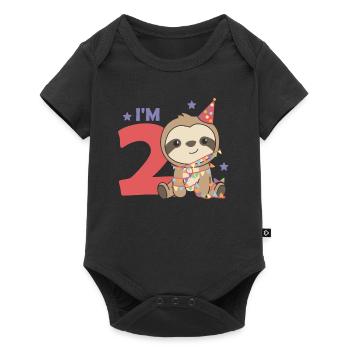 Paresseux pour le deuxième anniversaire pour les enfants de 2 ans - Body à manches courtes Premium Bébé - noir - Devant