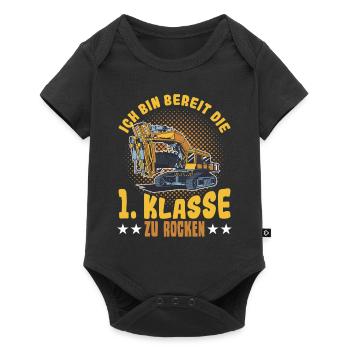 Bagger Schulbeginn Schulanfänger Schulkind - Baby Premium Kurzarmbody - Schwarz - Vorne