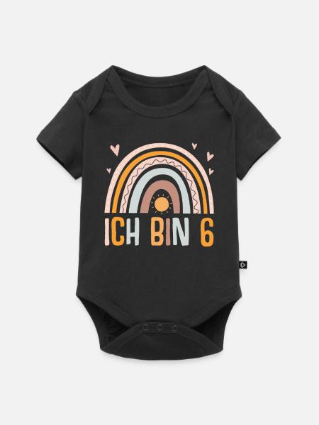6. Geburtstag Regenbogen Mädchen - Baby Premium Kurzarmbody - Schwarz