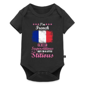 French Woman Superstitious Stitious - Baby Premium short-sleeve bodysuit - black - Front