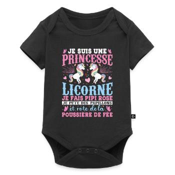 Je Suis Une Princesse Licorne - Body à manches courtes Premium Bébé - noir - Devant