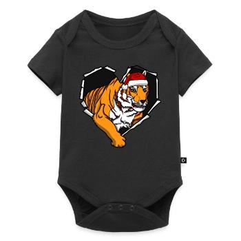 Crack Tiger with Christmas Cap Hole - Baby Premium short-sleeve bodysuit - black - Front