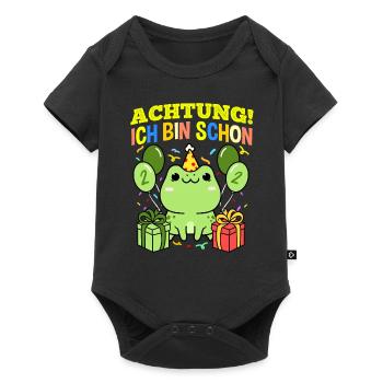 Achtung Ich Bin Schon 2 Geburtstag Frosch - Baby Premium Kurzarmbody - Schwarz - Vorne