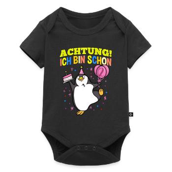 Achtung Ich Bin Schon 2 Geburtstag Pinguin - Baby Premium Kurzarmbody - Schwarz - Vorne