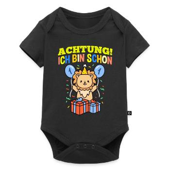 Achtung Ich Bin Schon 1 Geburtstag Löwe - Baby Premium Kurzarmbody - Schwarz - Vorne