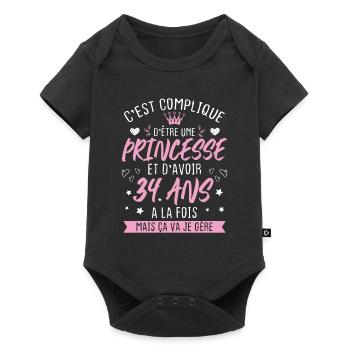 Une princesse et d'avoir 34 ans, Cadeau 34 ans - Body à manches courtes Premium Bébé - noir - Devant