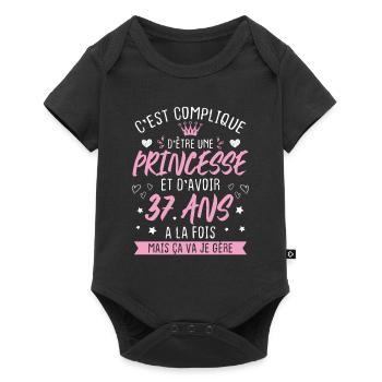 Une princesse et d'avoir 37 ans, Cadeau 37 ans - Body à manches courtes Premium Bébé - noir - Devant