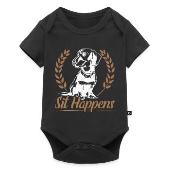 Dachshund Dackel Rauhaardackel Sit Happens Hundeli - Baby Premium Kurzarmbody - Schwarz - Vorne
