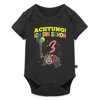 Achtung Ich Bin Schon 3 Tier Geburtstag Spinne - Baby Premium Kurzarmbody - Schwarz - Vorne