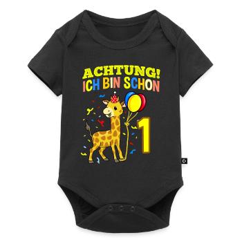 Achtung Ich Bin Schon 1 Geburtstag Giraffe - Baby Premium Kurzarmbody - Schwarz - Vorne
