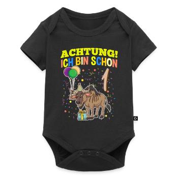 Achtung Ich Bin Schon 1 Tier Geburtstag Gnu - Baby Premium Kurzarmbody - Schwarz - Vorne