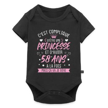Une princesse et d'avoir 58 ans, Cadeau 58 ans - Body à manches courtes Premium Bébé - noir - Devant