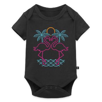 Tierliebhaber Geschenk Vogel Retro Rosa Flamingo - Baby Premium Kurzarmbody - Schwarz - Vorne