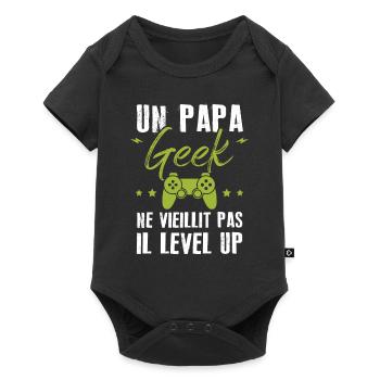 Un papa geek ne vieillit pas il level up - Body à manches courtes Premium Bébé - noir - Devant