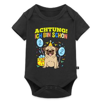 Achtung Ich Bin Schon 2 Geburtstag Mops - Baby Premium Kurzarmbody - Schwarz - Vorne