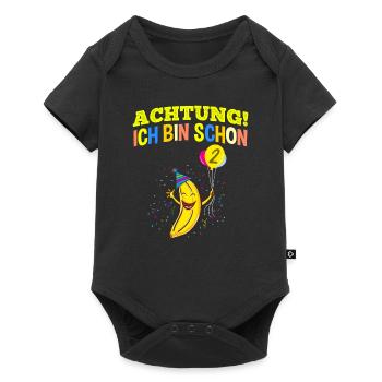 Achtung Ich Bin Schon 2 Geburtstag Banane - Baby Premium Kurzarmbody - Schwarz - Vorne