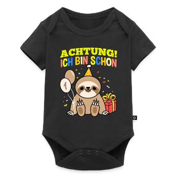 Achtung Ich Bin Schon 1 Tier Geburtstag Faultier - Baby Premium Kurzarmbody - Schwarz - Vorne