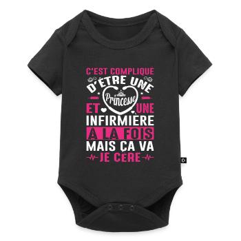 Infirmière Princesse Cadeau Anniversaire Médecine - Body à manches courtes Premium Bébé - noir - Devant
