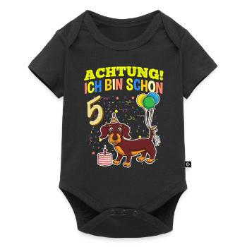 Achtung Ich Bin Schon 5 Tier Geburtstag Dackel - Baby Premium Kurzarmbody - Schwarz - Vorne