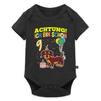 Achtung Ich Bin Schon 9 Tier Geburtstag Dackel - Baby Premium Kurzarmbody - Schwarz - Vorne
